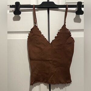 Free People Chocolate Brown Ribbed V-Neck Cami